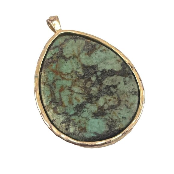 African Turquoise Tear Drop Natural Stone Pendant with Rhinestone Accents 2 inch - Picture 6 of 6